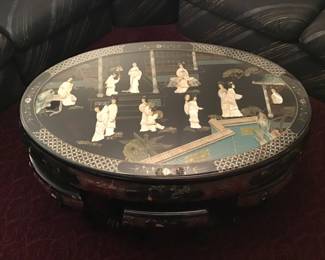 Asian Style Tea Table w/ Mother of Pearl Detail and Stools