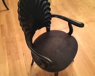 Six Black Lacquer Shell Back Armchairs