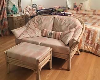 Wicker Settee , Chair, Ottoman and table