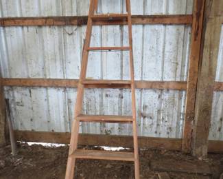Lot 63. 8' Keller wooden step-ladder and the contents on the shelf above as shown in the photos