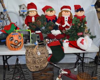 Christmas elves, halloween pumpkin, christmas lights, holiday stuff..