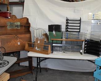 Vintage secretary desk and desk organizers..