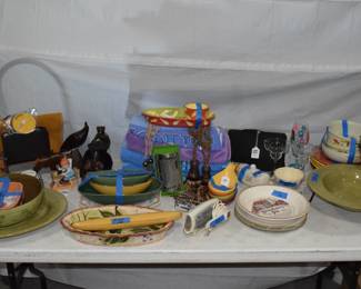 Dishes, towels and decorative items..
