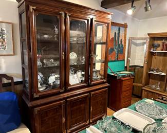 Matchin china cabinet to table. pretty glass and Mikasa dishes