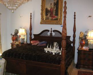 Mahogany poster bed. lamps sold,chandelier sold