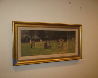 Painting of people playing badminton