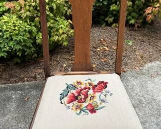 Floral Needlepoint Wood Chair