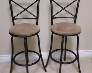 Pair of Powder Coated Aluminum Frame Swivel Bar Stools