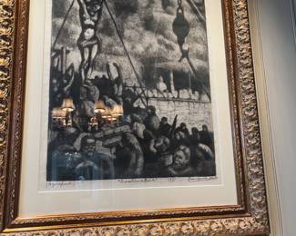 $1700. Signed and numbered etching.  "Procession Ashore" 1970 by Benito Quinquela Martin  31"w x 38"h. 