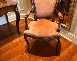 $220. Antique chair with suede upholstery.  