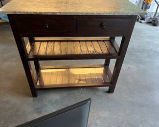 $220 Metal top above two wood shelves. 41"w x 16"d x 37"