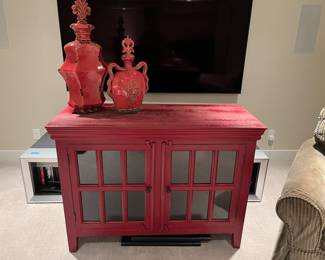 $260. Crate & Barrel glass front cabinet 46"w x 18'd x 33.5"h