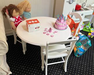 $280. Pottery Barn Table and four chairs.   30" diameter Toys sold separately.