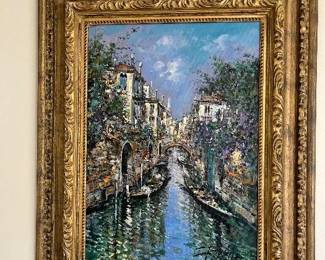 $300 Lovely painting in a gilded wood frame. Frame is 31.5"w x 39.75" h. Canvas is 19.75"w x 27.75"h