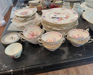 $280. Staffordshire English Bone China with gold rim. 14 dinner plates 6 luncheon plates 6 dessert plates 6 cups and saucers