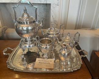 $600 Birmingham plate, tea, service with tipping pot and tray.
