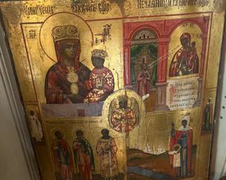 $880. Antique hand painted gold leaf icon.