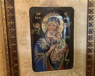 $780. Antique Hand Painted and leather frame with gold leaf.    Owned by the Archbishop of Buenos Aires.  Roughly 8 x 10 inchds
