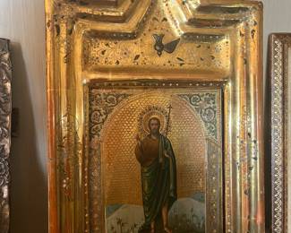 $2400. Antique hand painted three dimensional John the Baptist Icon from David Weatherford.  Originally $4500.