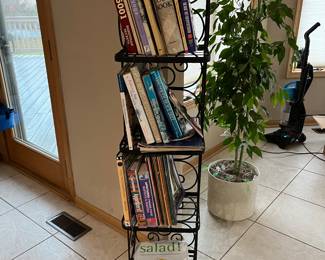 Small bakers rack and cookbooks