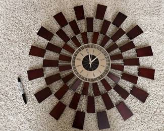 Mid-Century Modern wood sunburst clock by Wingard