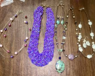 Bead and polished stone necklaces and earrings