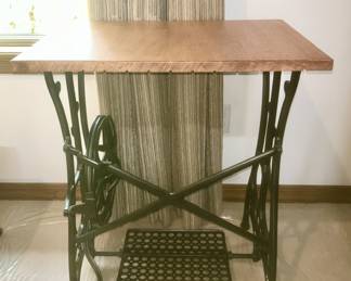 Antique cast iron White sewing machine base with wooden table top