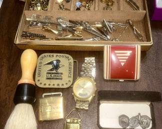 Men’s jewelry, U.S. Postal Service Brass belt buckle, etc.