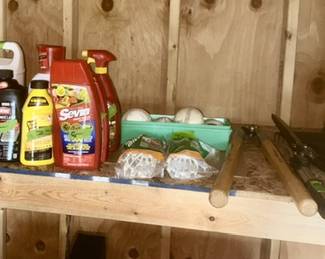 Misc. garden chemicals and tools