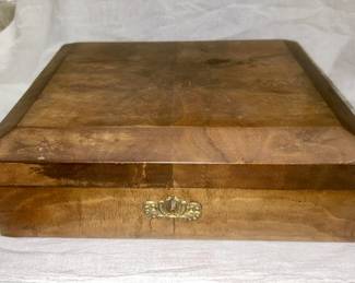 Antique men’s box with several compartments and hinged top and mirror to adjust for shaving