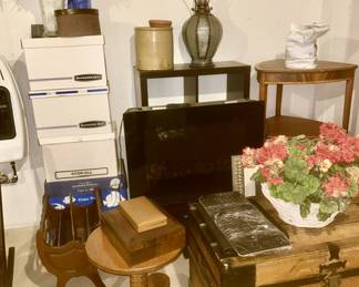 Antique trunk, vintage table, side table, foot stool, etc.