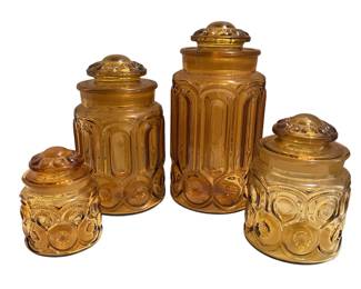 1970s Amber Harvest Gold Glass Canister Set 4 Sizes