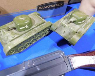 Vintage friction car toy tanks