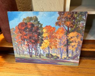 BUY IT NOW! $200. Hand Painted Autumn Landscape Oil on Canvas Art by F. Leslie Thompson