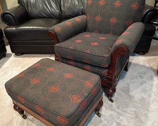 Upholstered Armchair by Statesville Chair Company. 2 Chairs Available. 1 Ottoman Available.