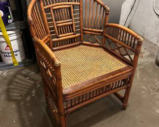 Bamboo and Rattan Chair with Caned Seat