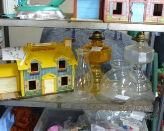 Fisher Price Doll house, old kerosene lamps.