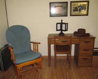 Rocking chair and child's desk with chair