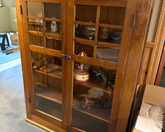 Antique wooden glass door bookcase (or display hutch)