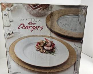 Set of 4 Glass Chargers Gold and Silver Leaf Finish