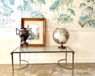 STEEL AND BRASS RECTANGULAR COFFEE TABLE W/ GLASS TOP