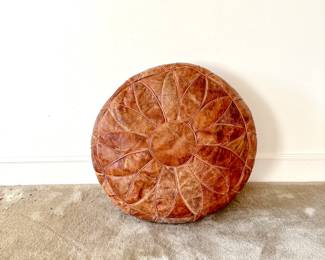 VINTAGE MOROCCAN LEATHER POUF OTTOMAN