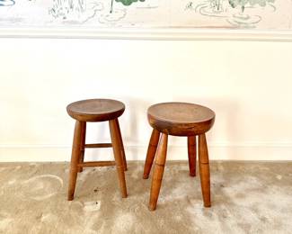 VINTAGE WOODEN GARDEN STOOLS - SET OF 2
