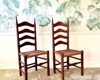 ANTIQUE SHAKER STYLE LADDER BACK CHAIRS - SET OF 2