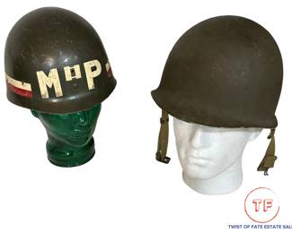 WWII M1 MP (Military Police) Helmet Liner and WWII M1 Helmet
