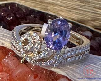 14K Gold Ring with Montana Saphire and Diamonds