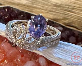 14K Gold Ring with Montana Saphire and Diamonds