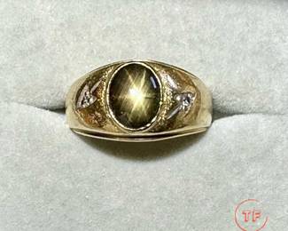 Men's 14K GOLD Ring with Black Star Sapphire