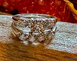 Vintage Wedding Rings Set - 14K White GOLD and Diamonds