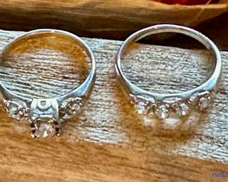 Vintage Wedding Rings Set - 14K White GOLD and Diamonds